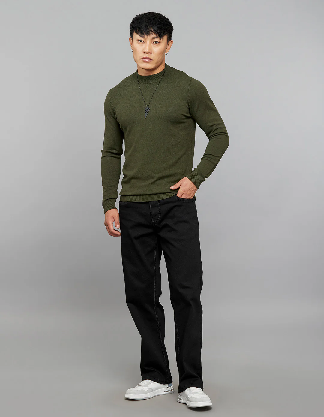 Green Round Neck Full Sleeves Flatknit - Image 2