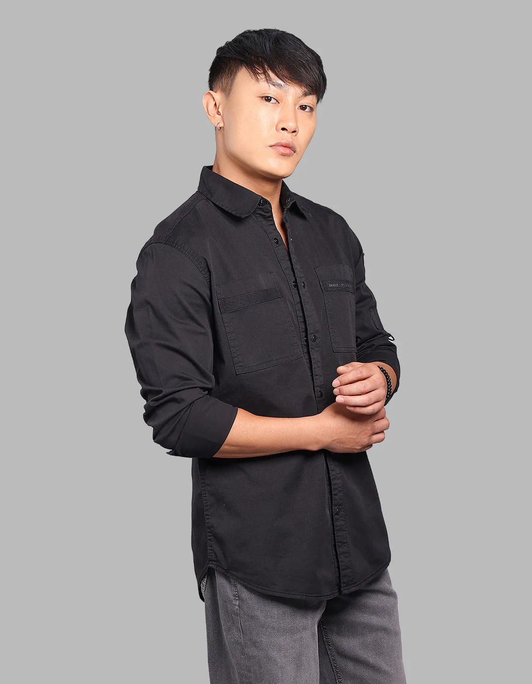 Jet Black Full Sleeve Stretch Cargo Shirt - Image 4
