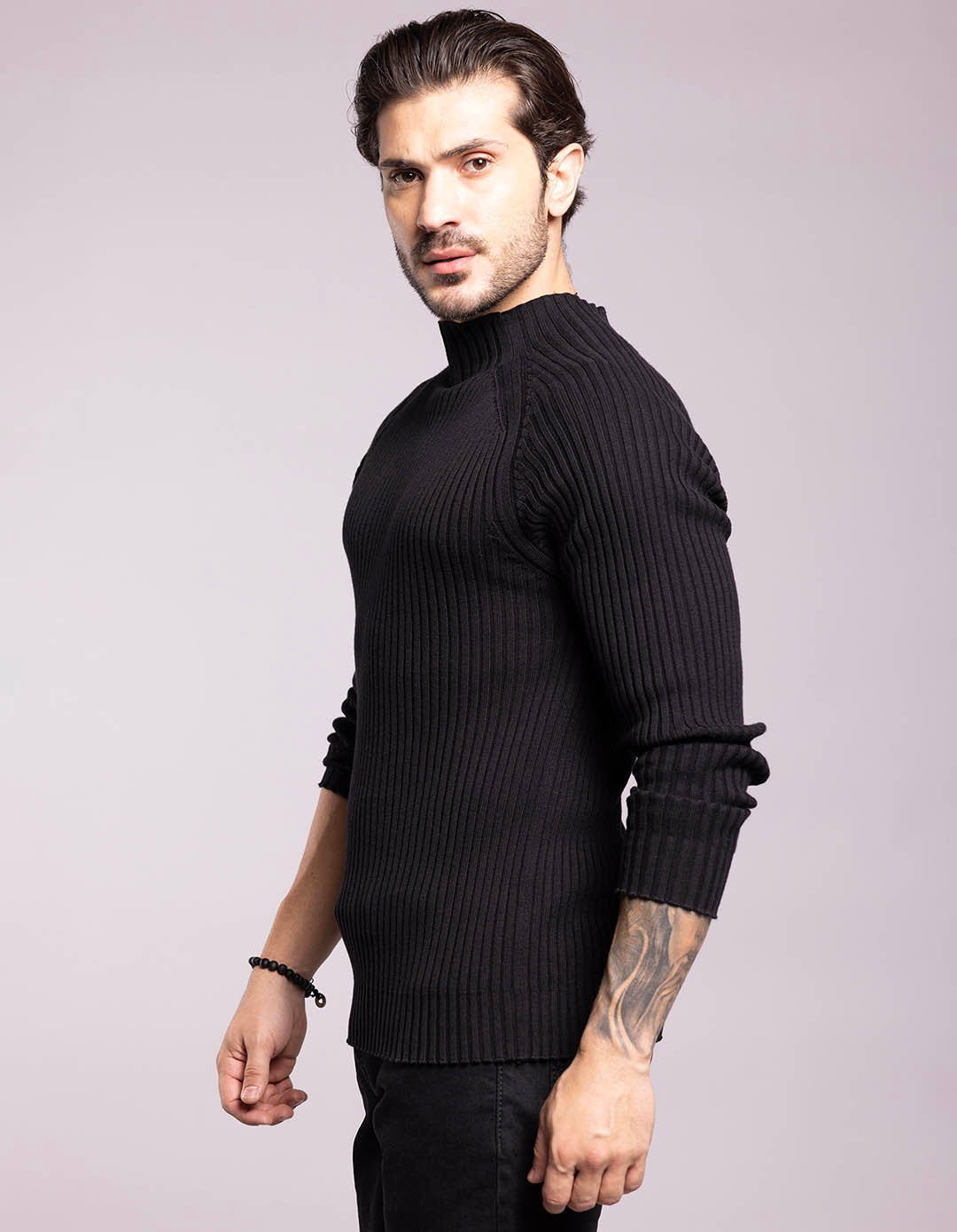 Jet Black High Neck Pullover Sweater - Image 3