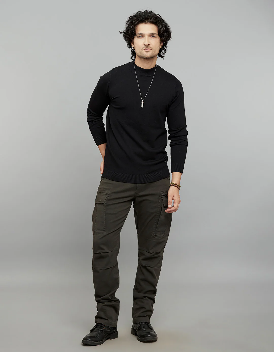Jet Black Round Neck Full Sleeves Flatknit - Image 2