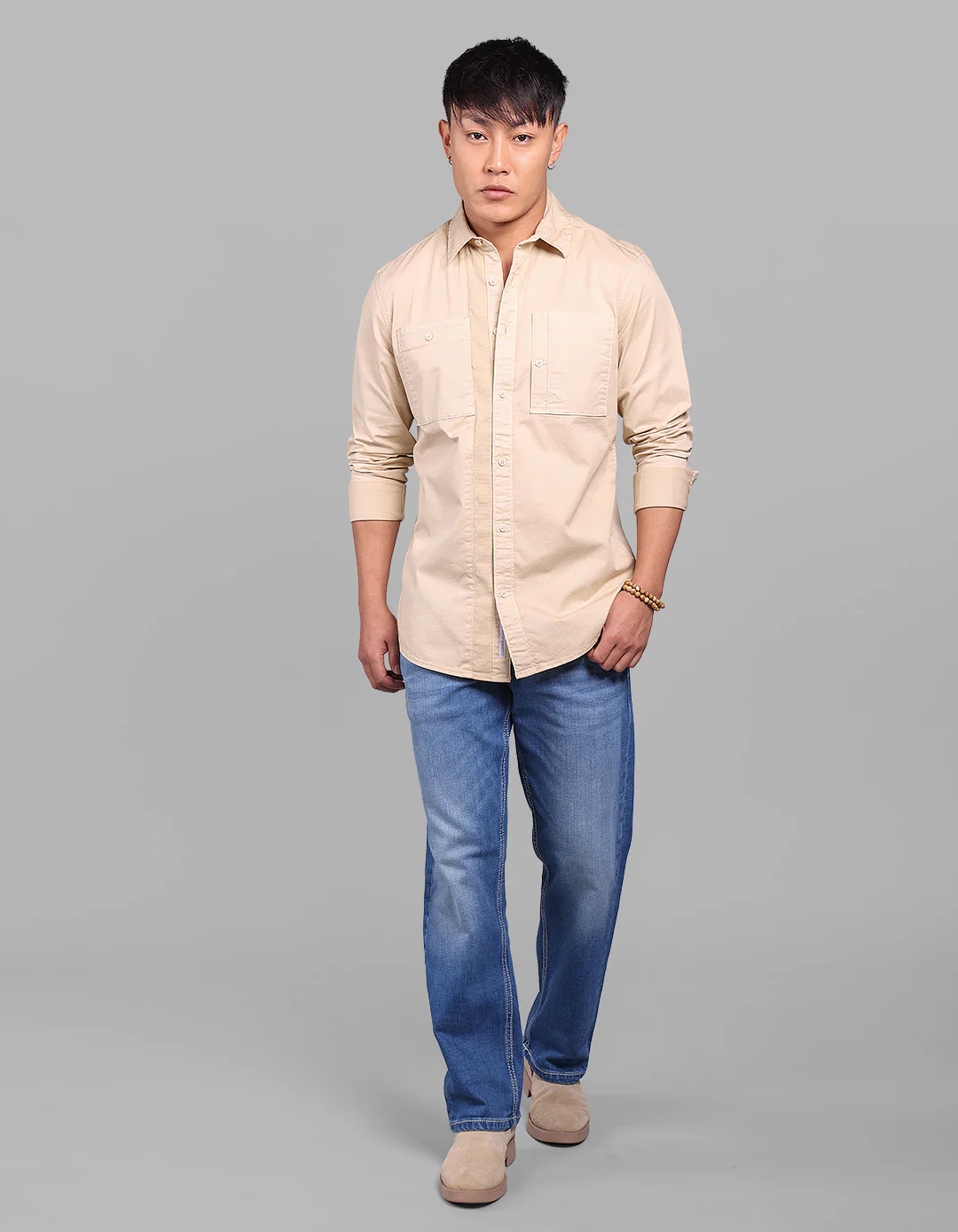 Khaki Full Sleeve Stretch Cargo Shirt - Image 2