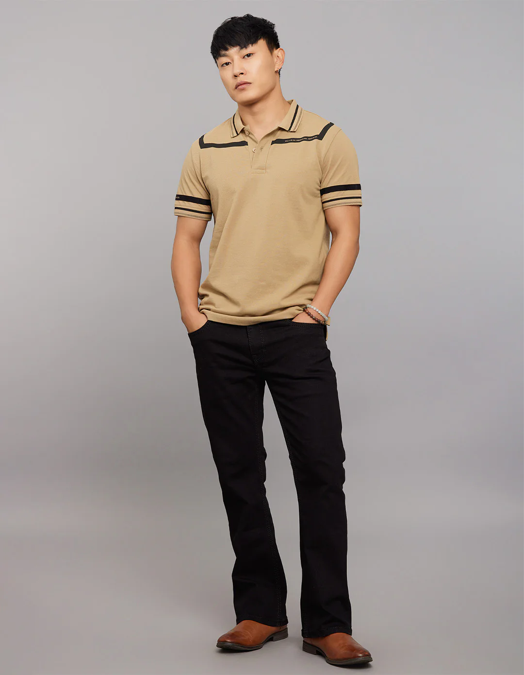 Khaki Half Sleeves Pique Polo Tee - Image 2