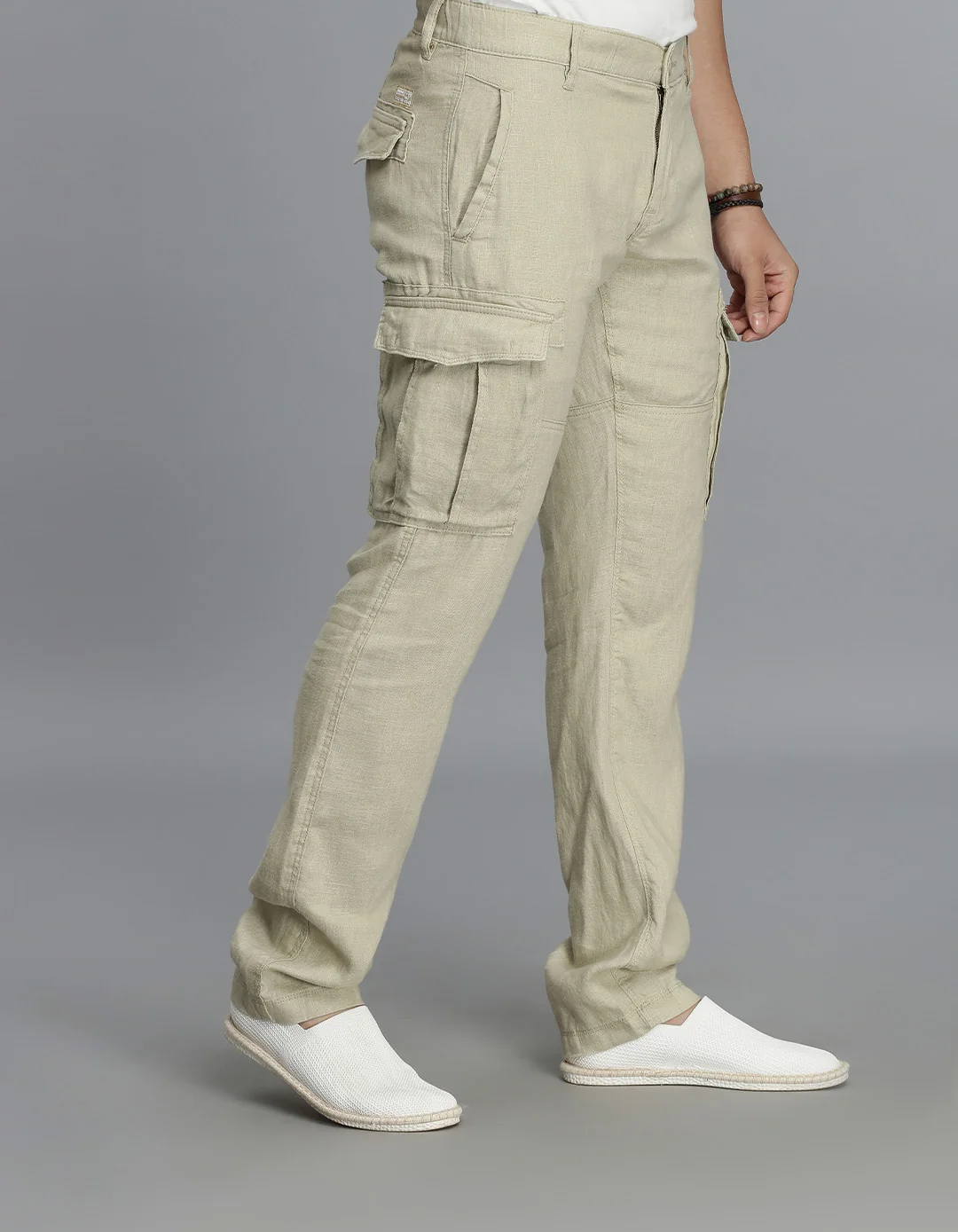Khaki 100% Linen Cargo Pant - Image 4