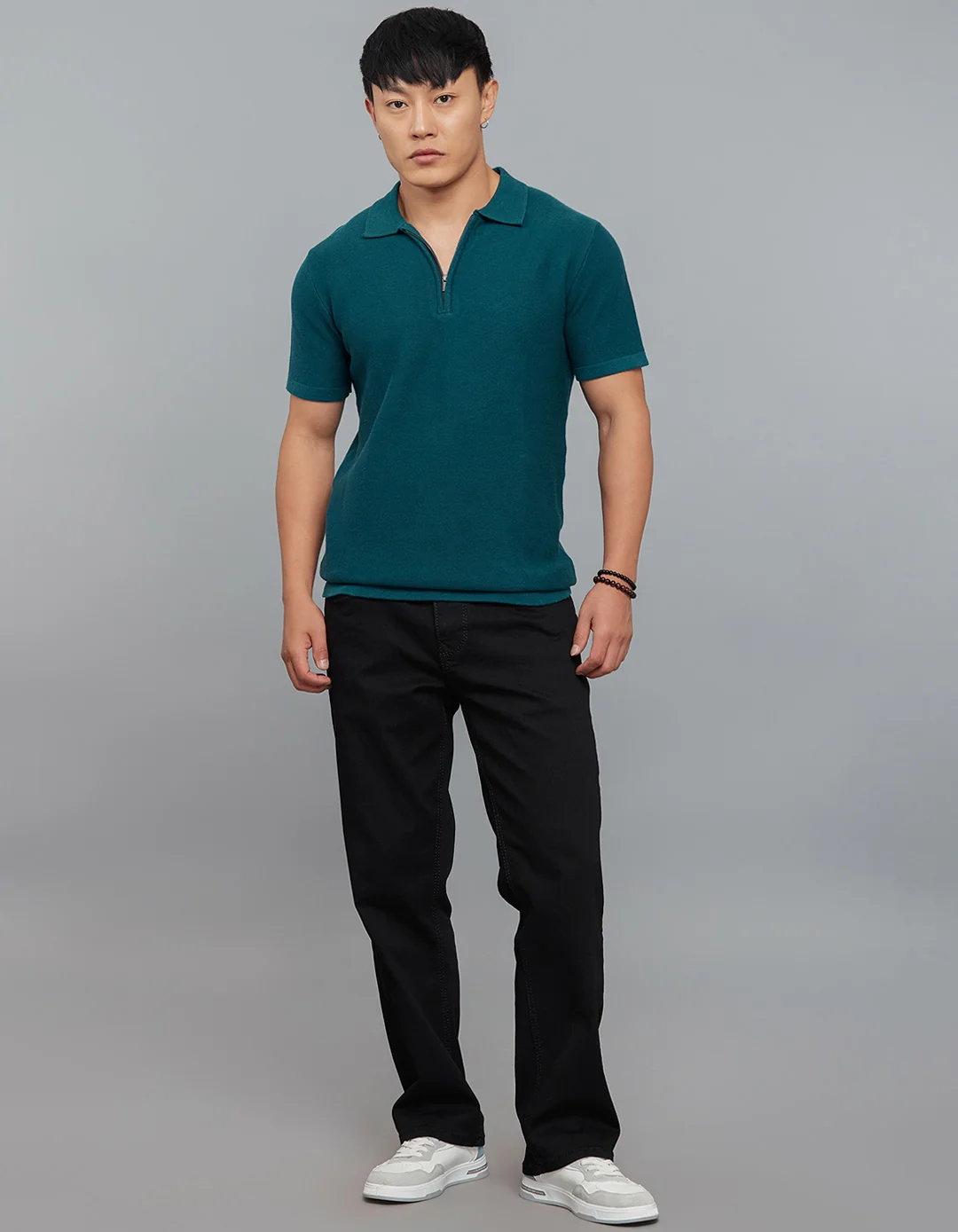 Legion Blue Polo Neck Half Sleeves Flatknit Half Zipper Front - Image 2