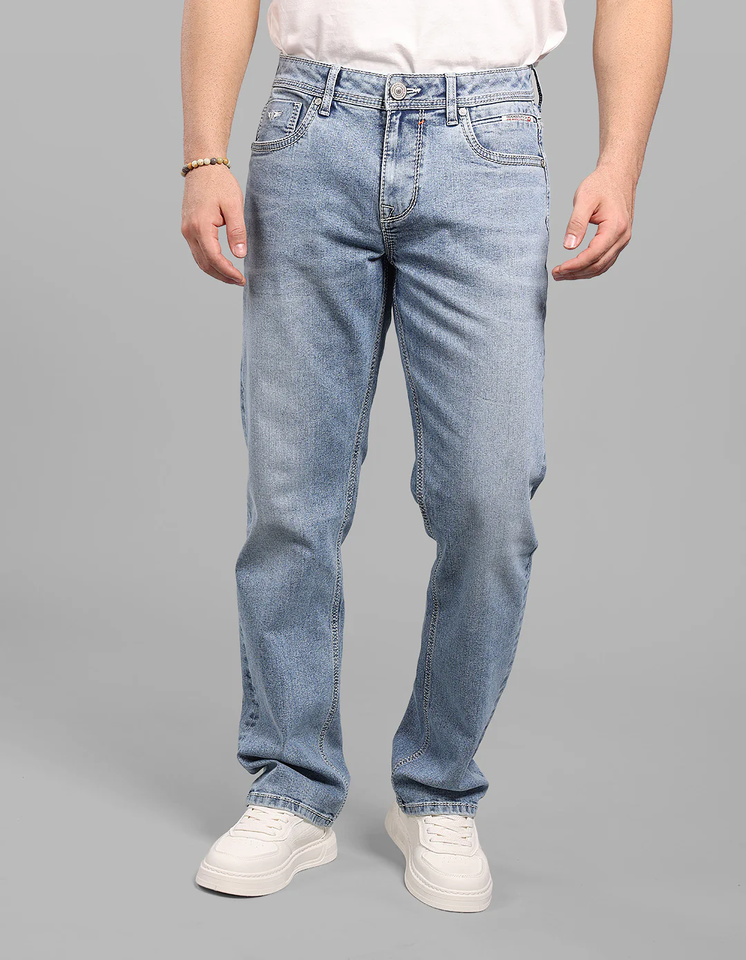 Light Blue Midrise, Comfort And Straight Crop Length Stretch Jeans