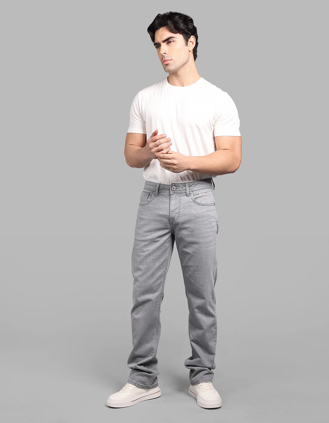 Light Grey Midrise, Comfort And Straight Fit Stretch Jeans - Image 2