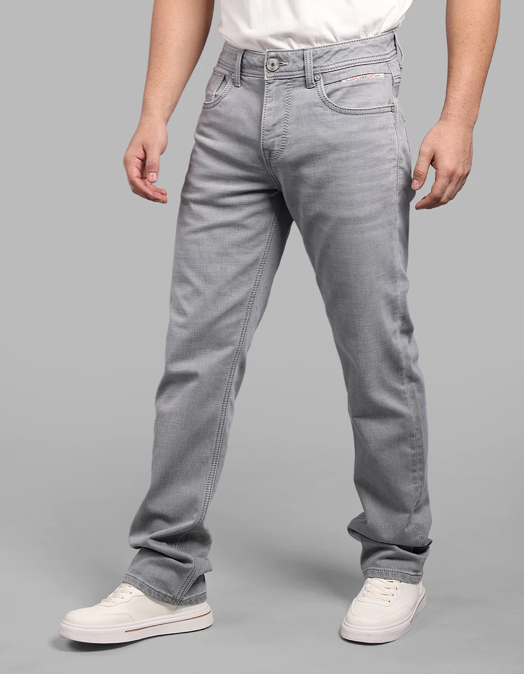 Light Grey Midrise, Comfort And Straight Fit Stretch Jeans - Image 4