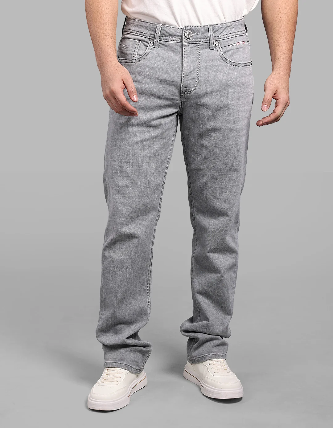 Light Grey Midrise, Comfort And Straight Fit Stretch Jeans - Image 6