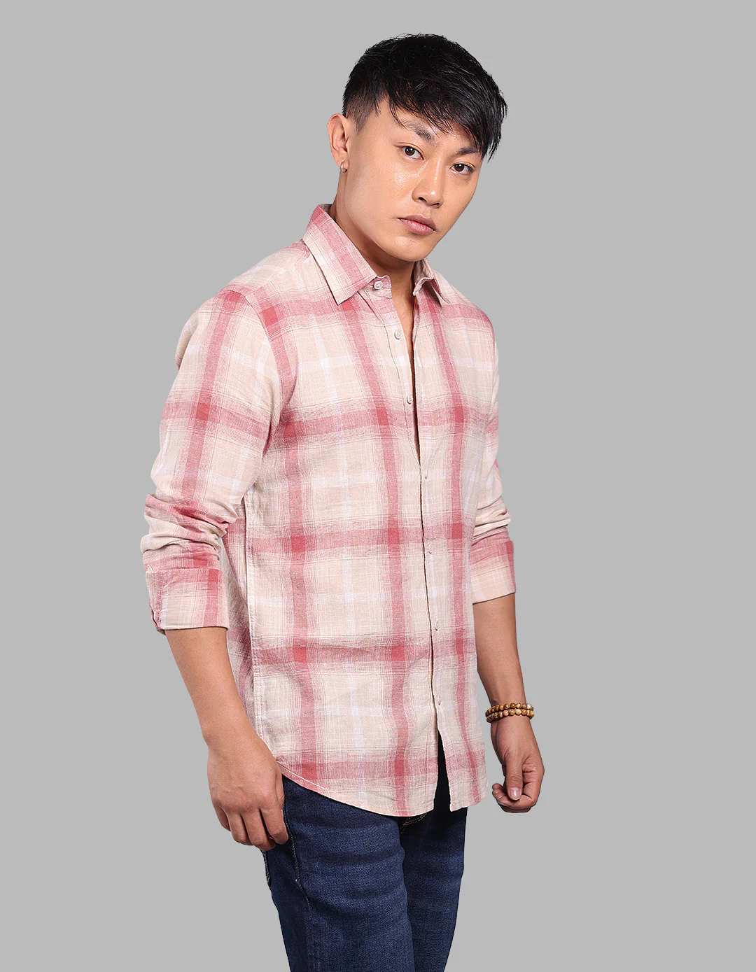 Light Pink Full Sleeve Linen Blend Check Shirt - Image 4
