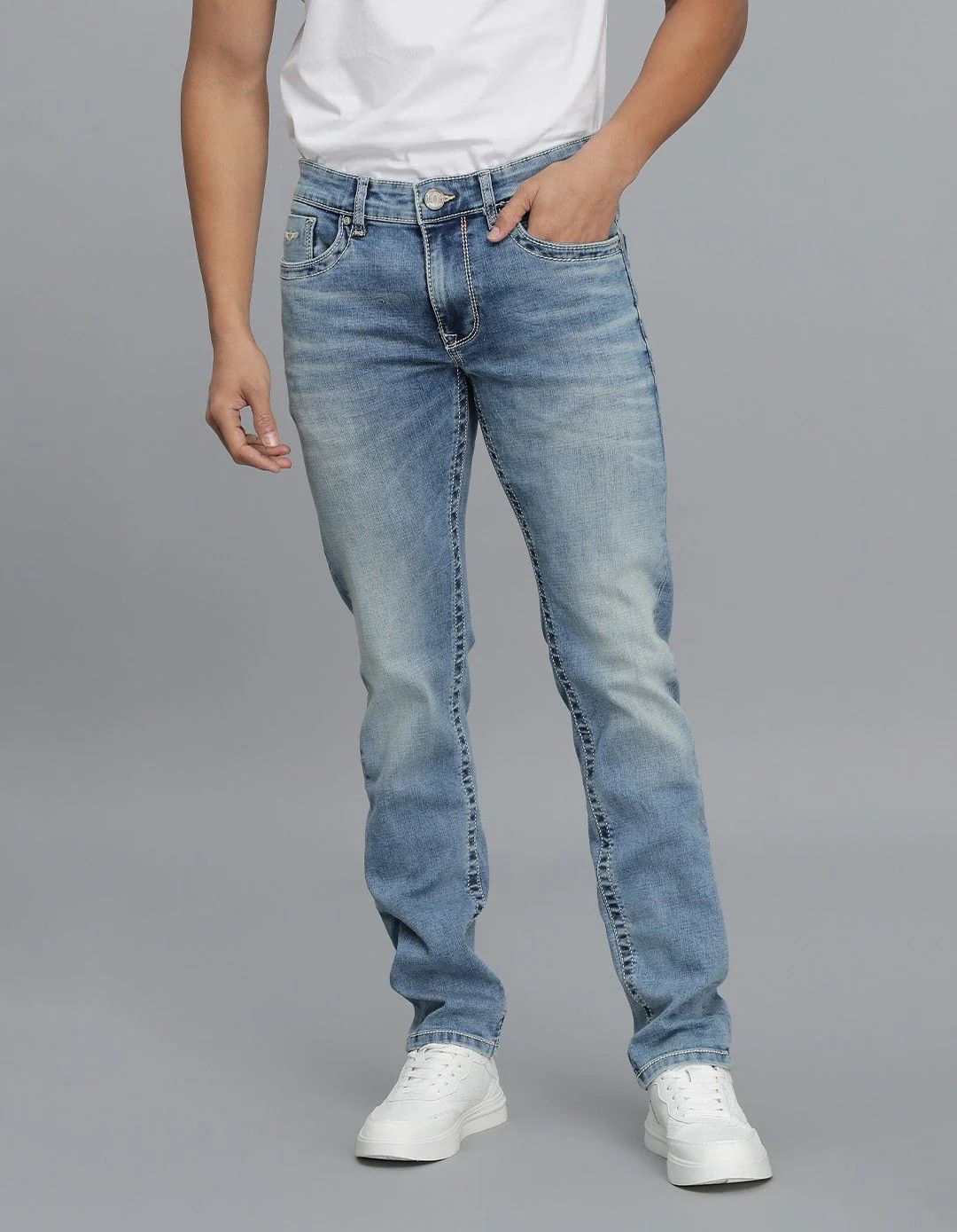 Light Blue Mid-Rise Slim Straight Fit jeans