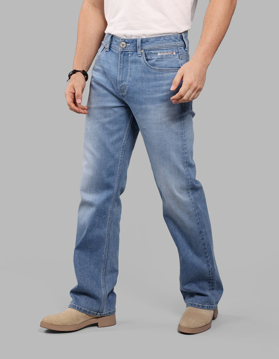 Light Blue Midrise Loose Fit Stretch Jeans - Image 3