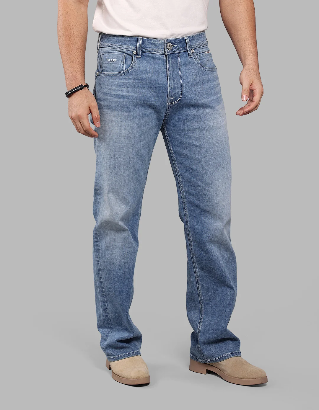 Light Blue Midrise Loose Fit Stretch Jeans - Image 4