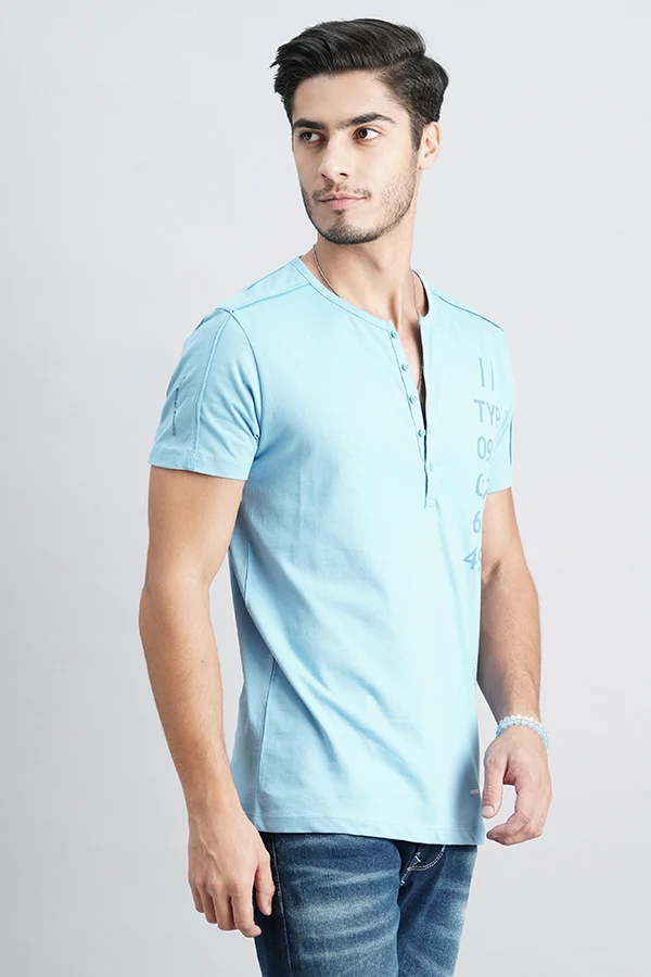 Light Blue Half Sleeve Henley Neck Tee - Image 3