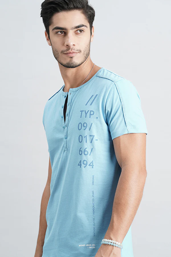 Light Blue Half Sleeve Henley Neck Tee - Image 6