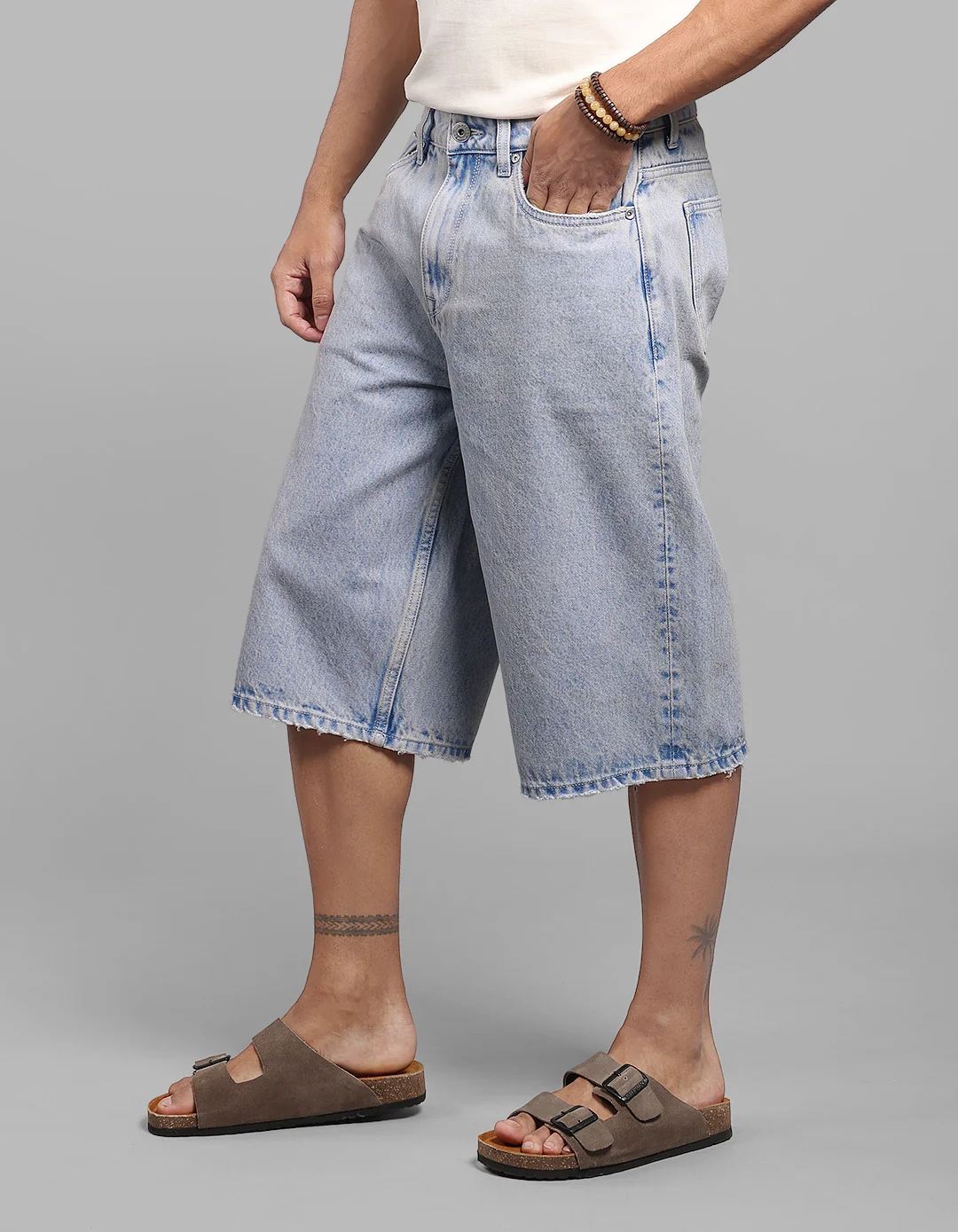 Light Blue Loose Fit Jorts - Image 4