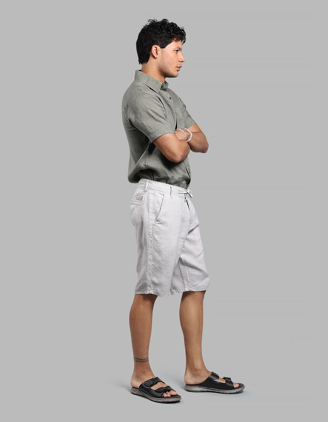 Light Grey 100% Linen Short - Image 3