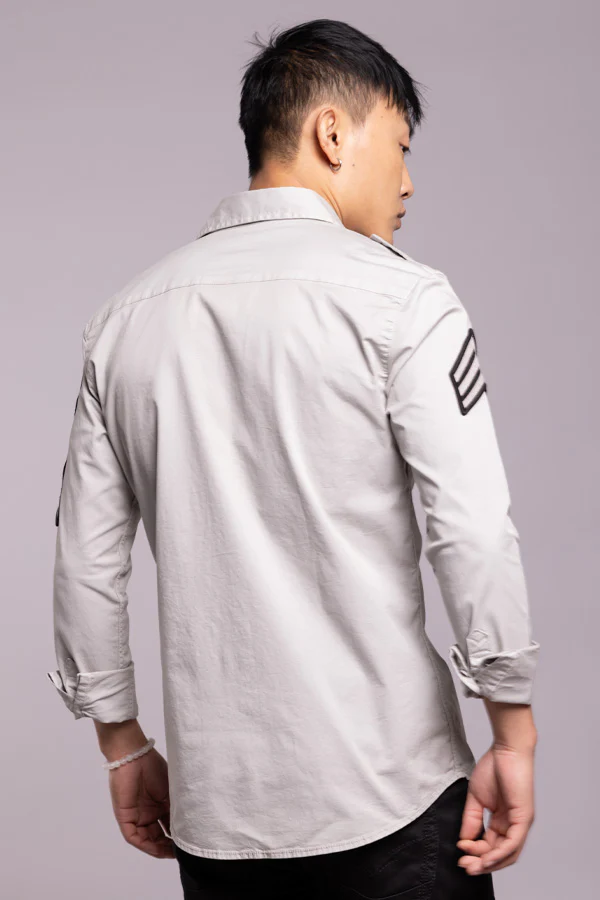 Light Grey Full Sleeves Solid Shirt - Image 5