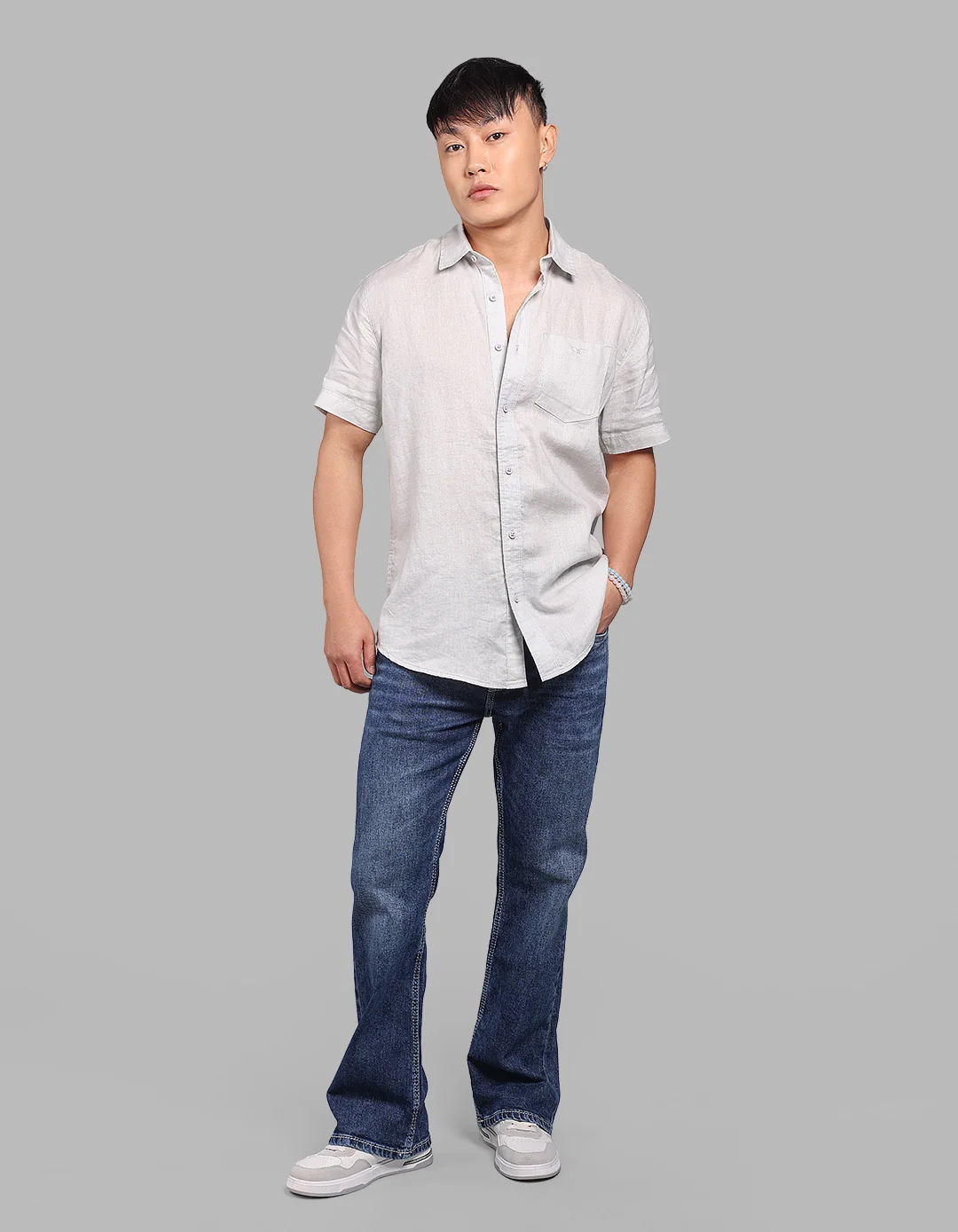 Light Grey Half Sleeve 100% Linen Shirt - Image 2