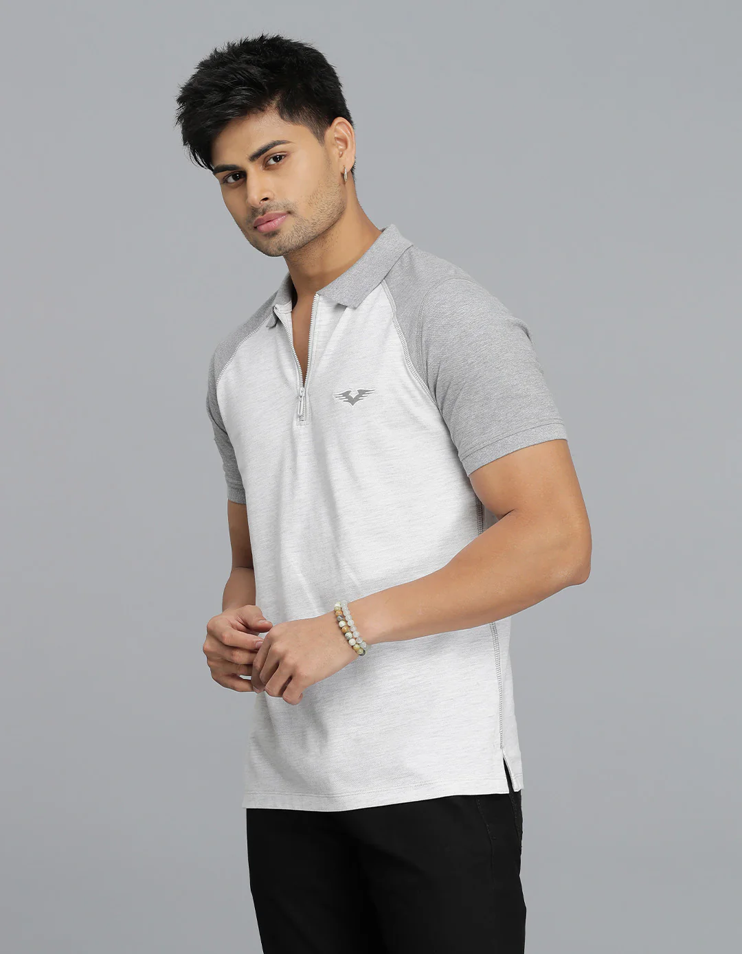 Light Grey Half Sleeves Pique Polo Tee