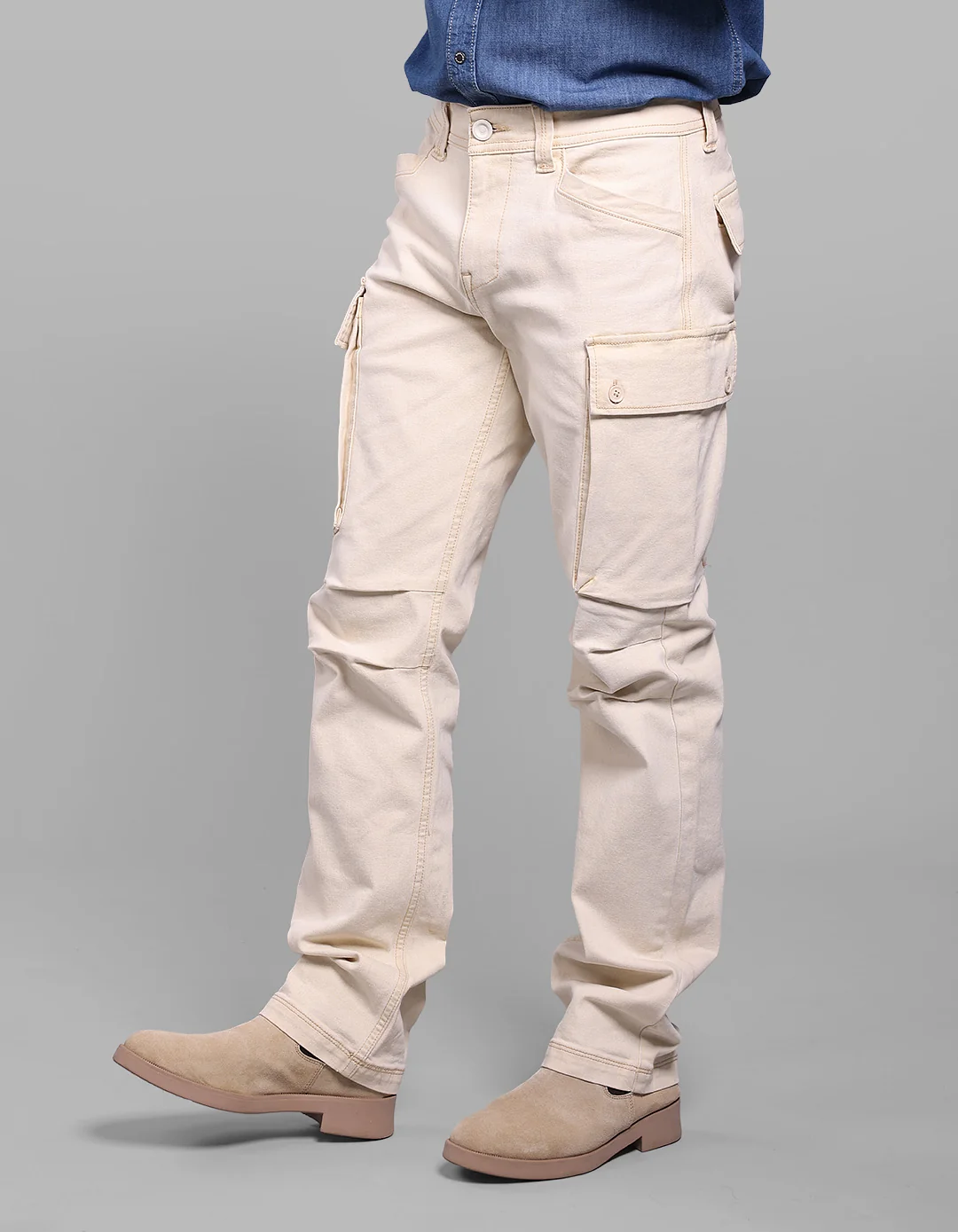 Light Lemon Comfort Straight Fit  Stretch Denim Cargo - Image 5