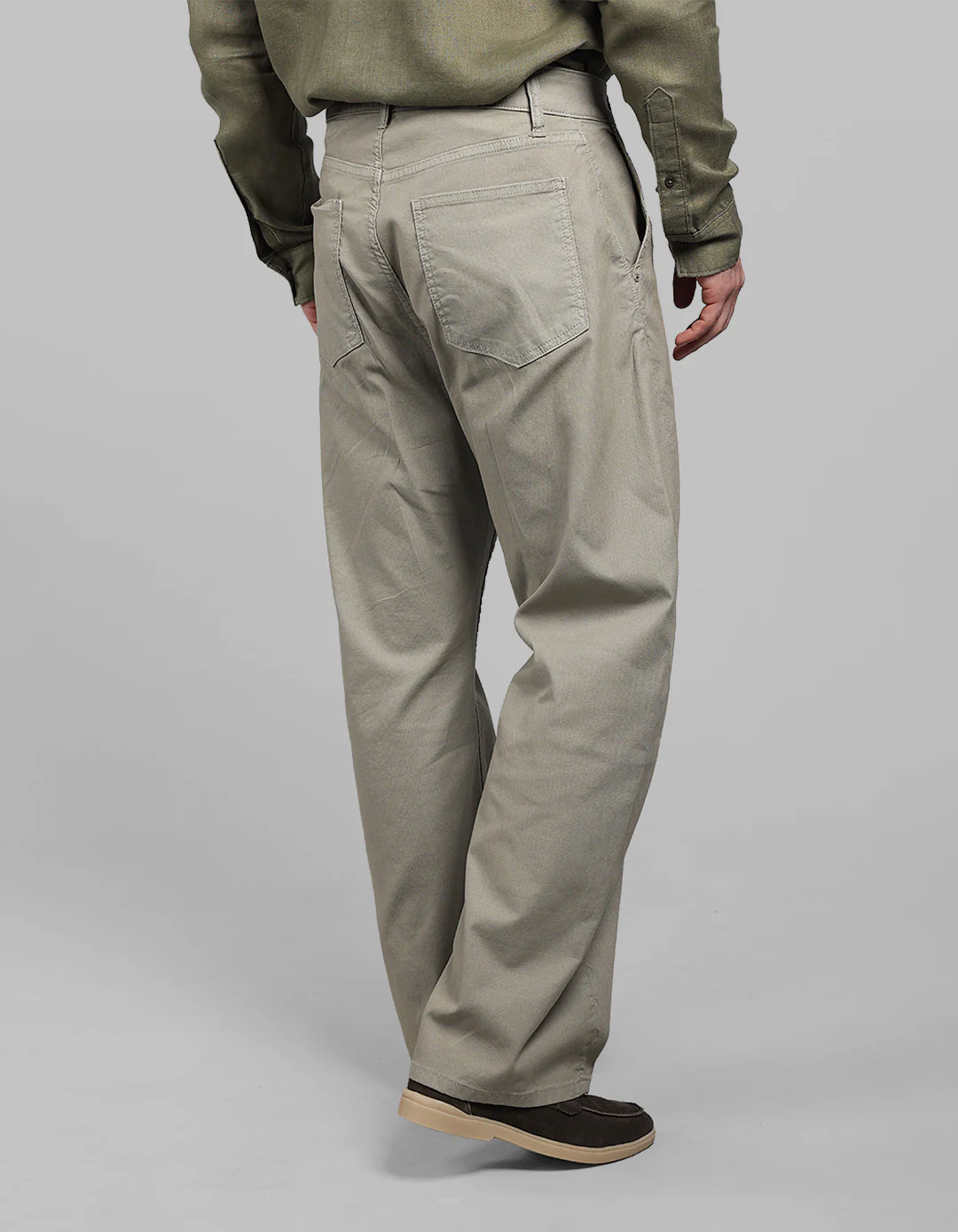 Light Olive Loose Arc Fit Cotton Stretch Chinos - Image 5