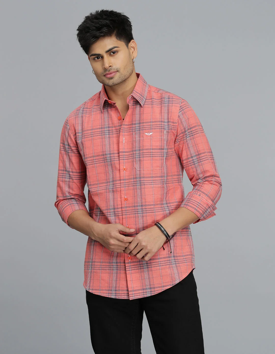 Light Orange Full Sleeves Check Shirt - Image 4