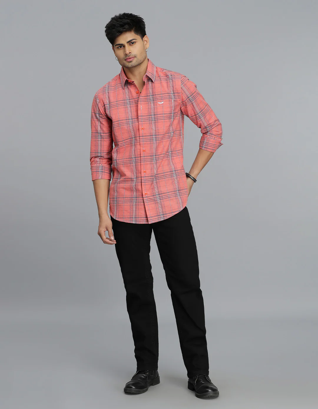 Light Orange Full Sleeves Check Shirt - Image 5