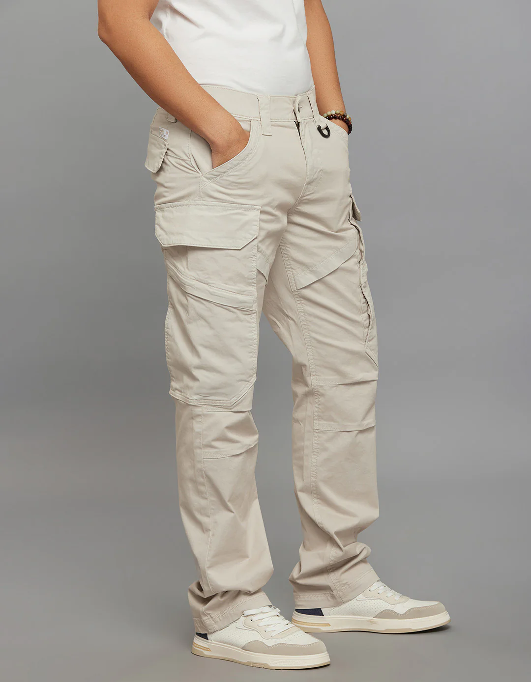 Light Sand Comfort Straight Fit Stretch Cargo Pants - Image 6