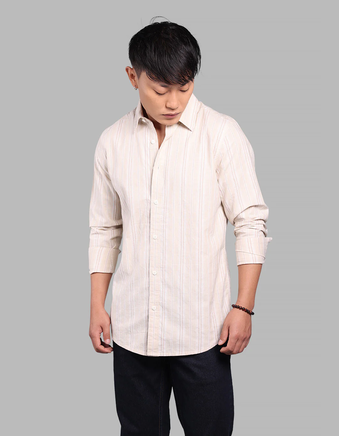 Light Yellow 100% Cotton Full Sleeve Stripe Shirt - Image 3