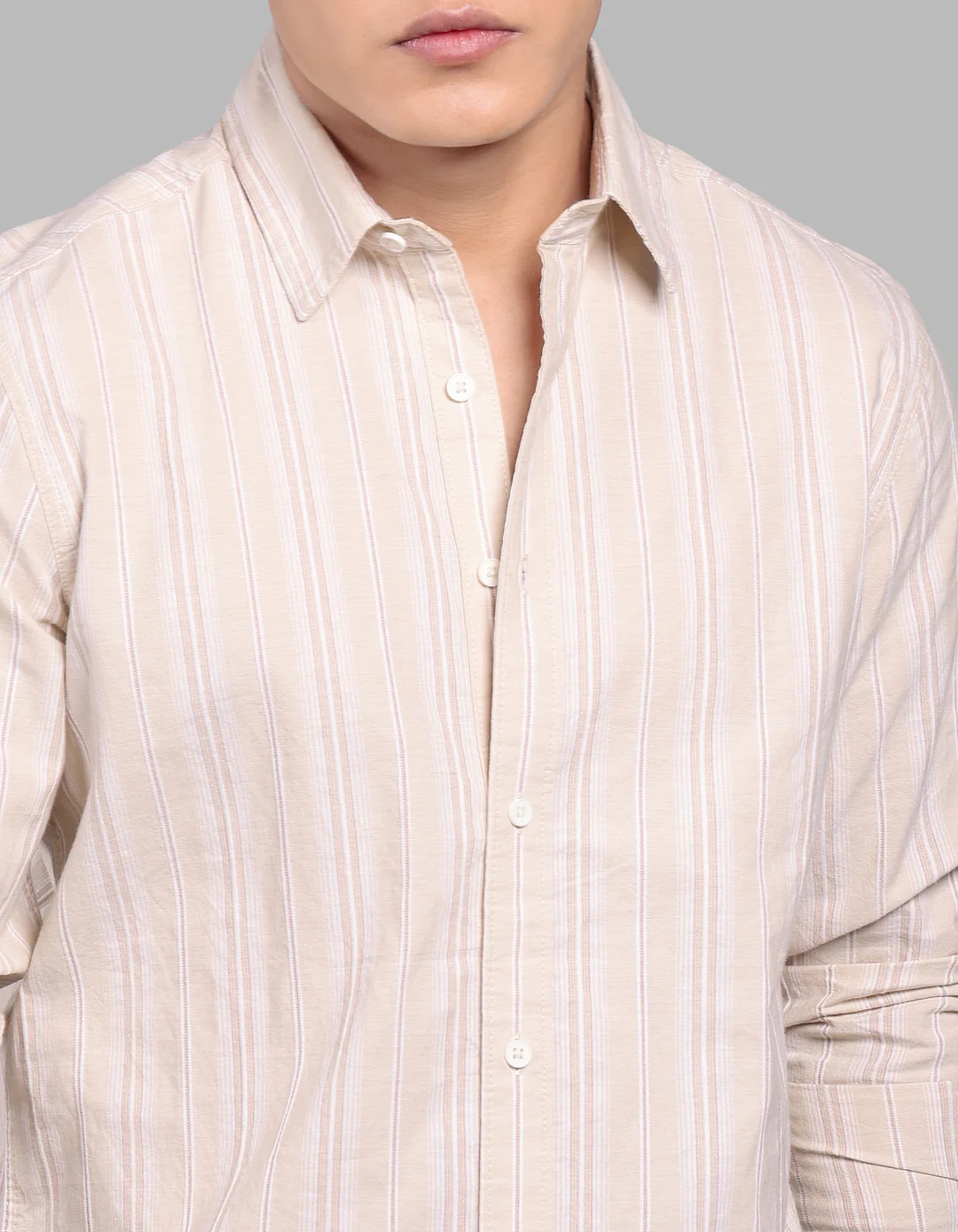 Light Yellow 100% Cotton Full Sleeve Stripe Shirt - Image 7