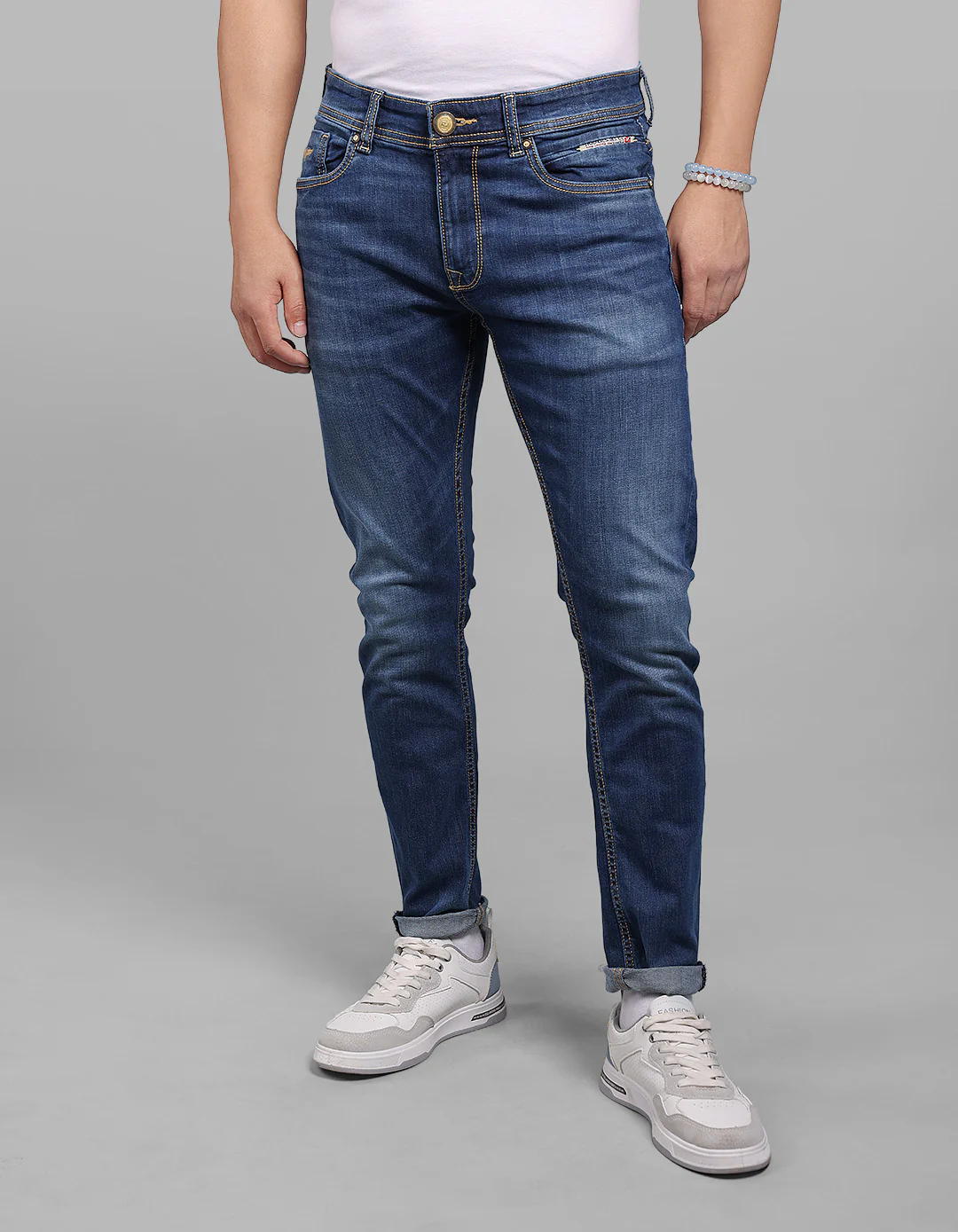 Med Blue Low-Rise Ankle Length Stretch Jeans