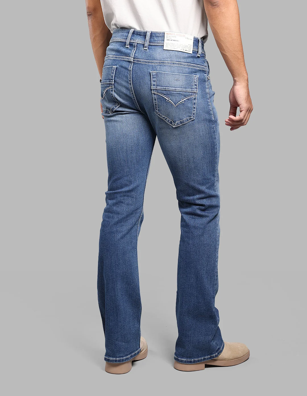 Med Blue Mid Rise Loose Boot Leg Stretch Jeans - Image 5