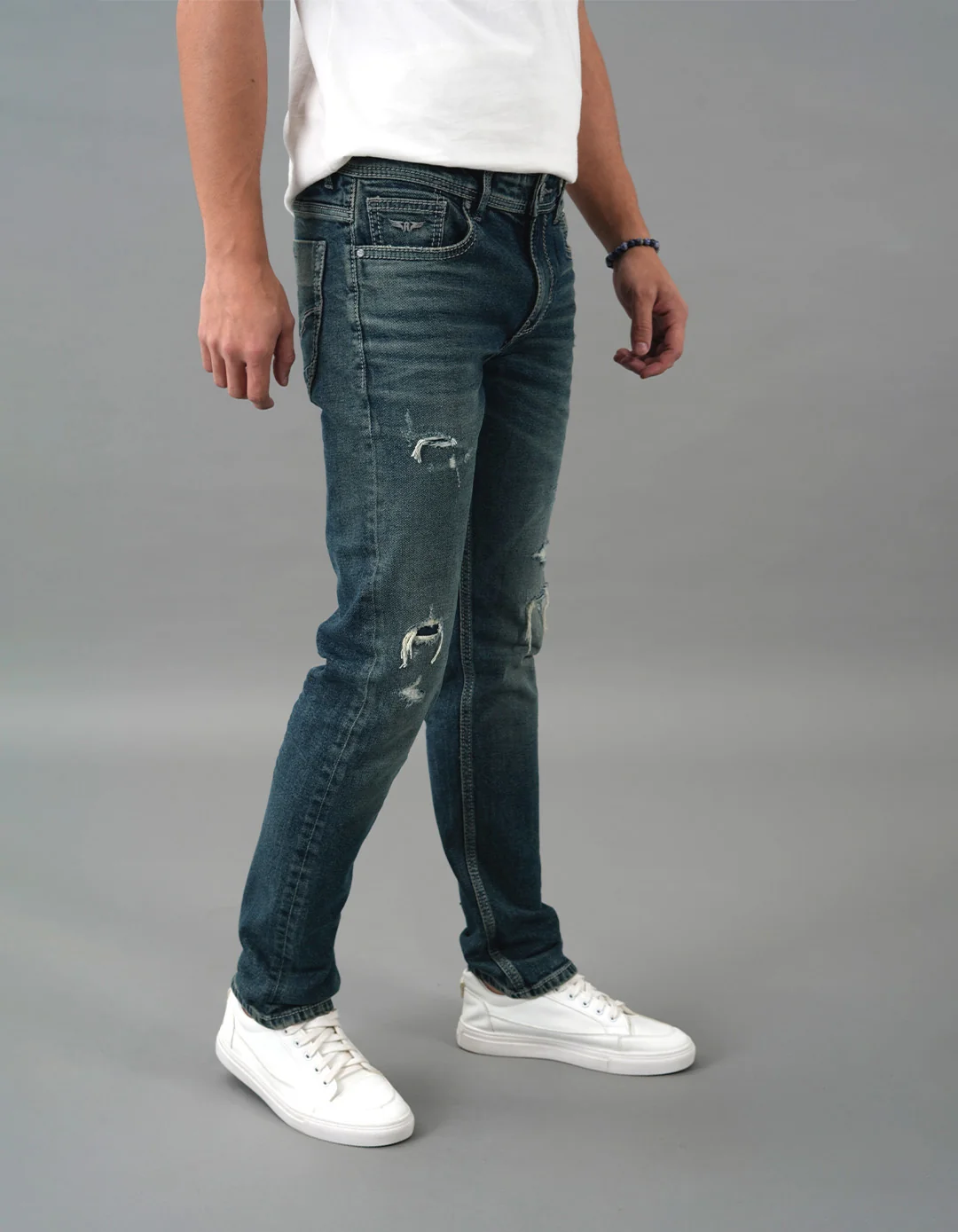 Med Blue Mid-Rise Slim Straight Fit Jeans - Image 4