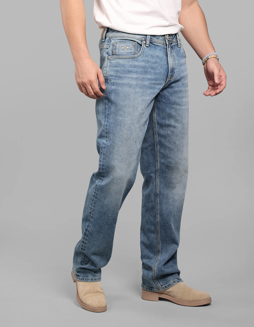 Med Blue Midrise, Comfort And Straight Fit Stretch Jeans - Image 5