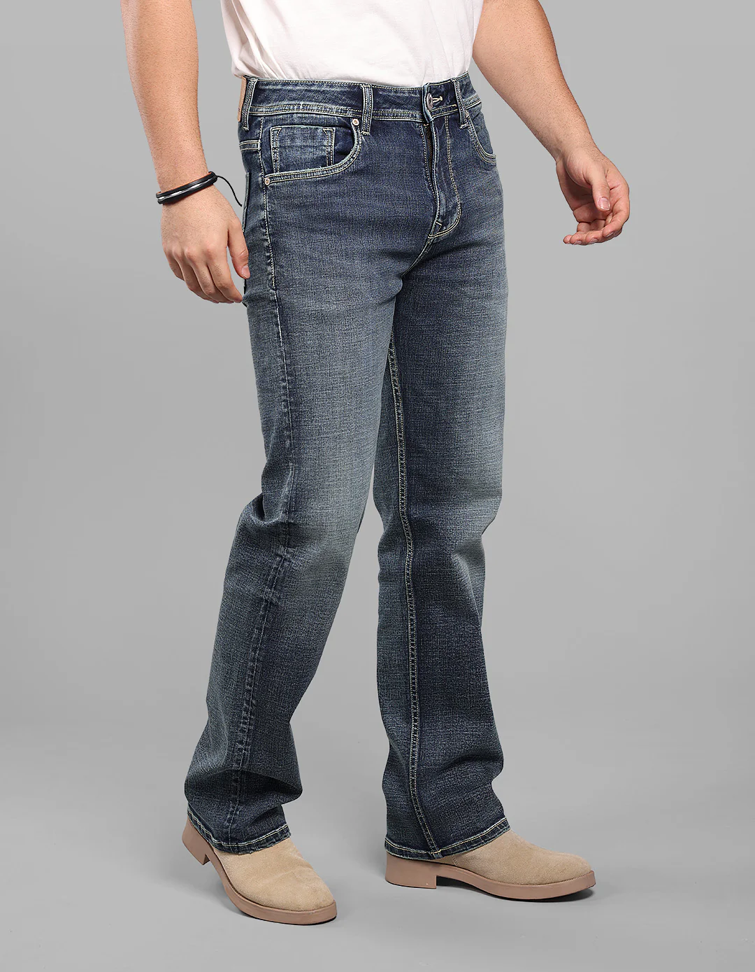Med Blue Midrise Loose Fit Stretch Jeans - Image 5