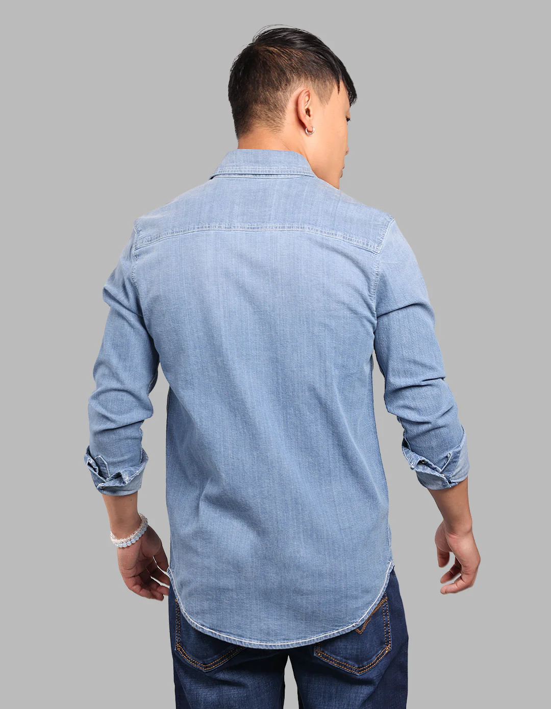 Med Blue Full Sleeve Stretch Denim Shirt - Image 5