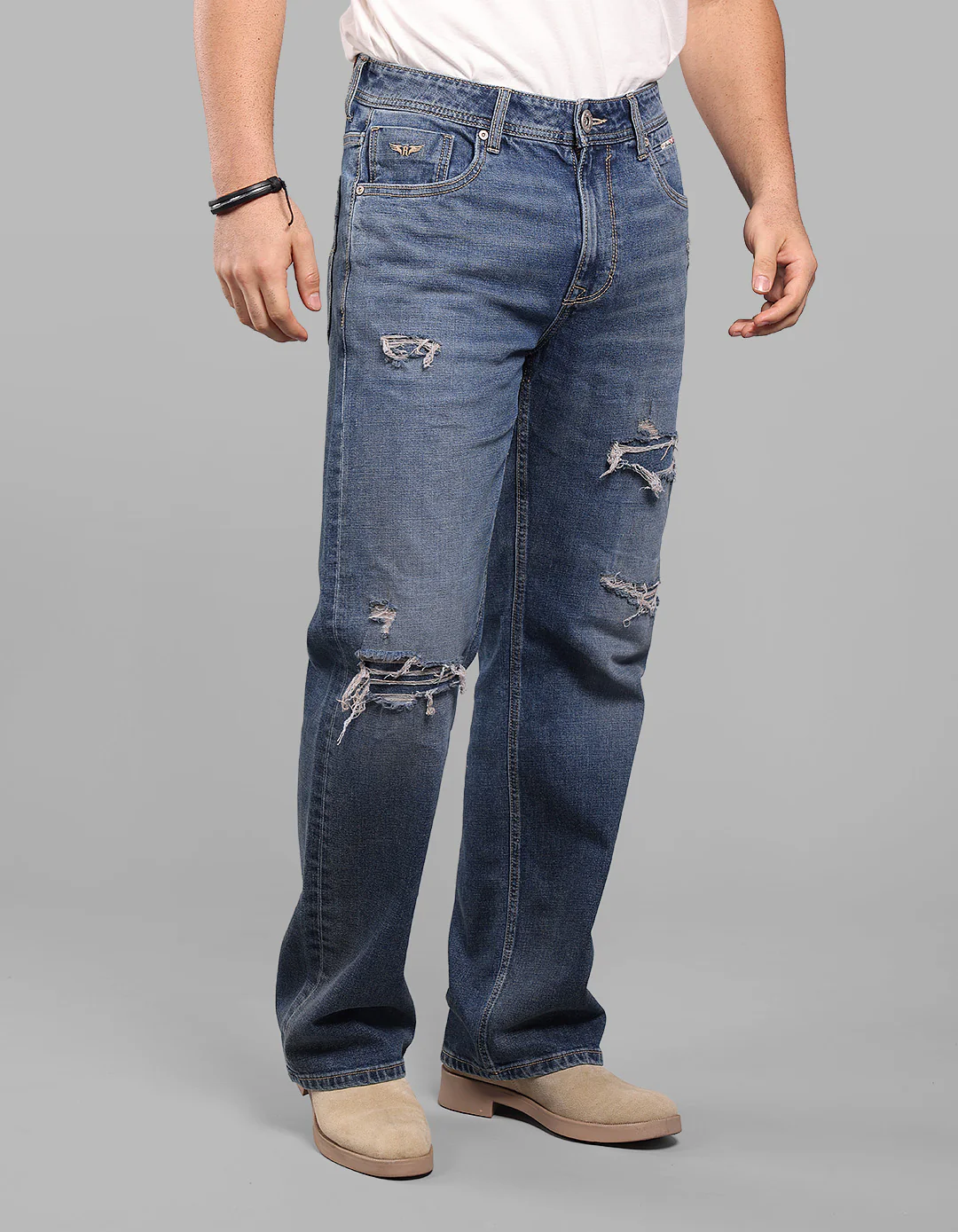Med Blue Midrise Loose Fit Stretch Jeans - Image 3
