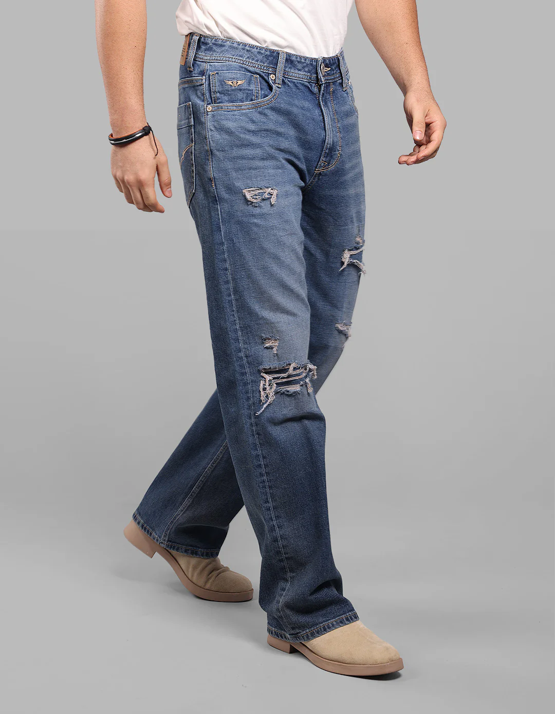 Med Blue Midrise Loose Fit Stretch Jeans - Image 5