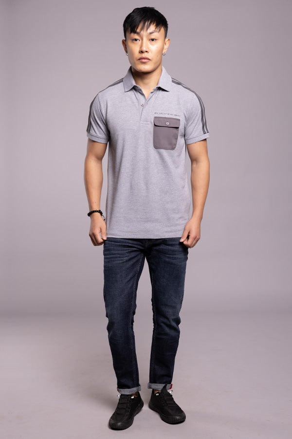 Med Grey Half Sleeves Pique Polo Tee - Image 2