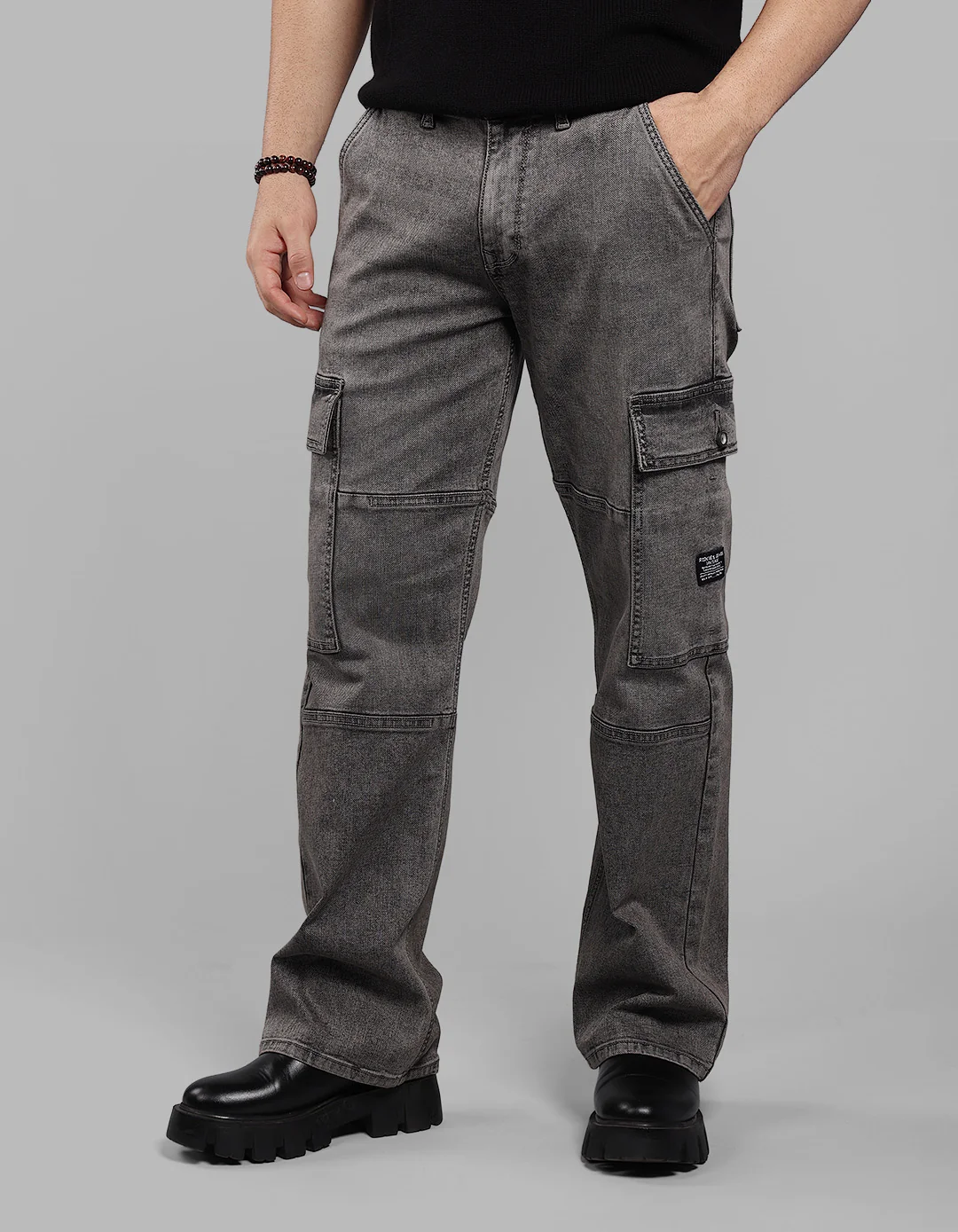 Med Grey Loose Fit Denim Cargo - Image 3