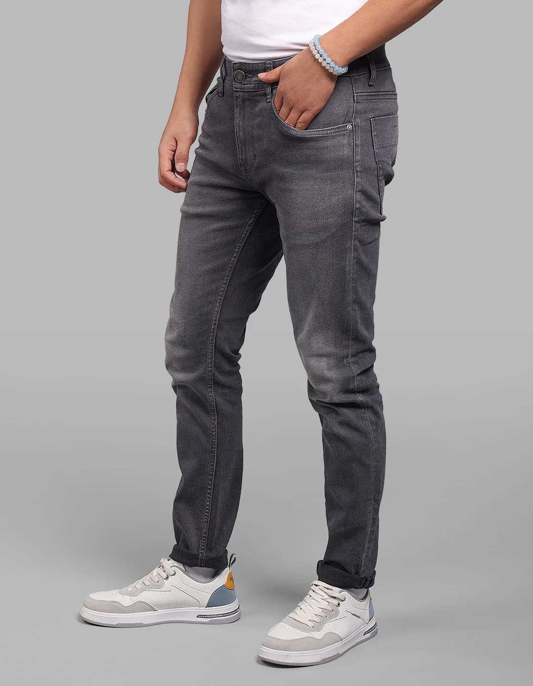 Med Grey Low-Rise Ankle Length Stretch Jeans - Image 4