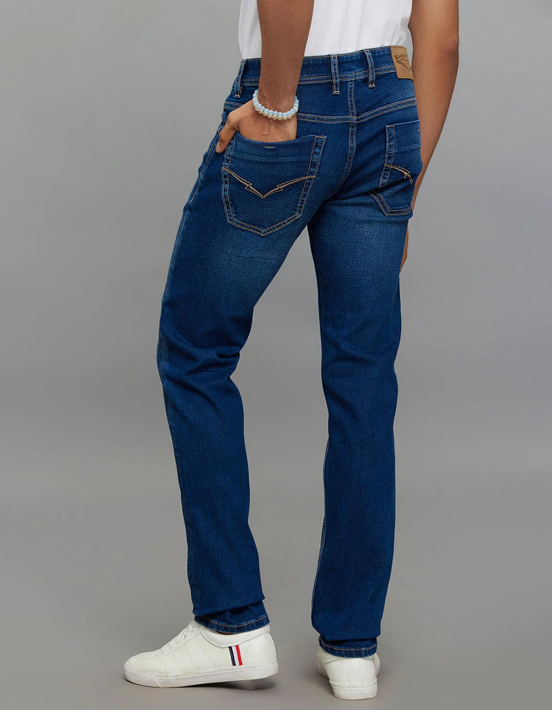 Medium Blue Mid-Rise Slim Straight Fit Classic Stretch Jeans - Image 5