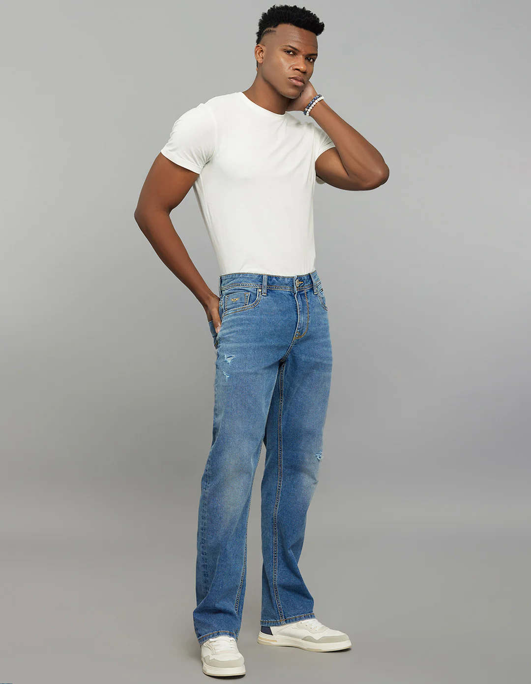 Medium Blue Midrise, Comfort And Straight Fit Stretch Jeans - Image 2
