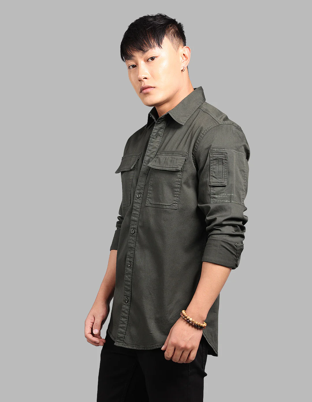 Military Green Full Sleeve Stretch Cargo Shirt - Image 3