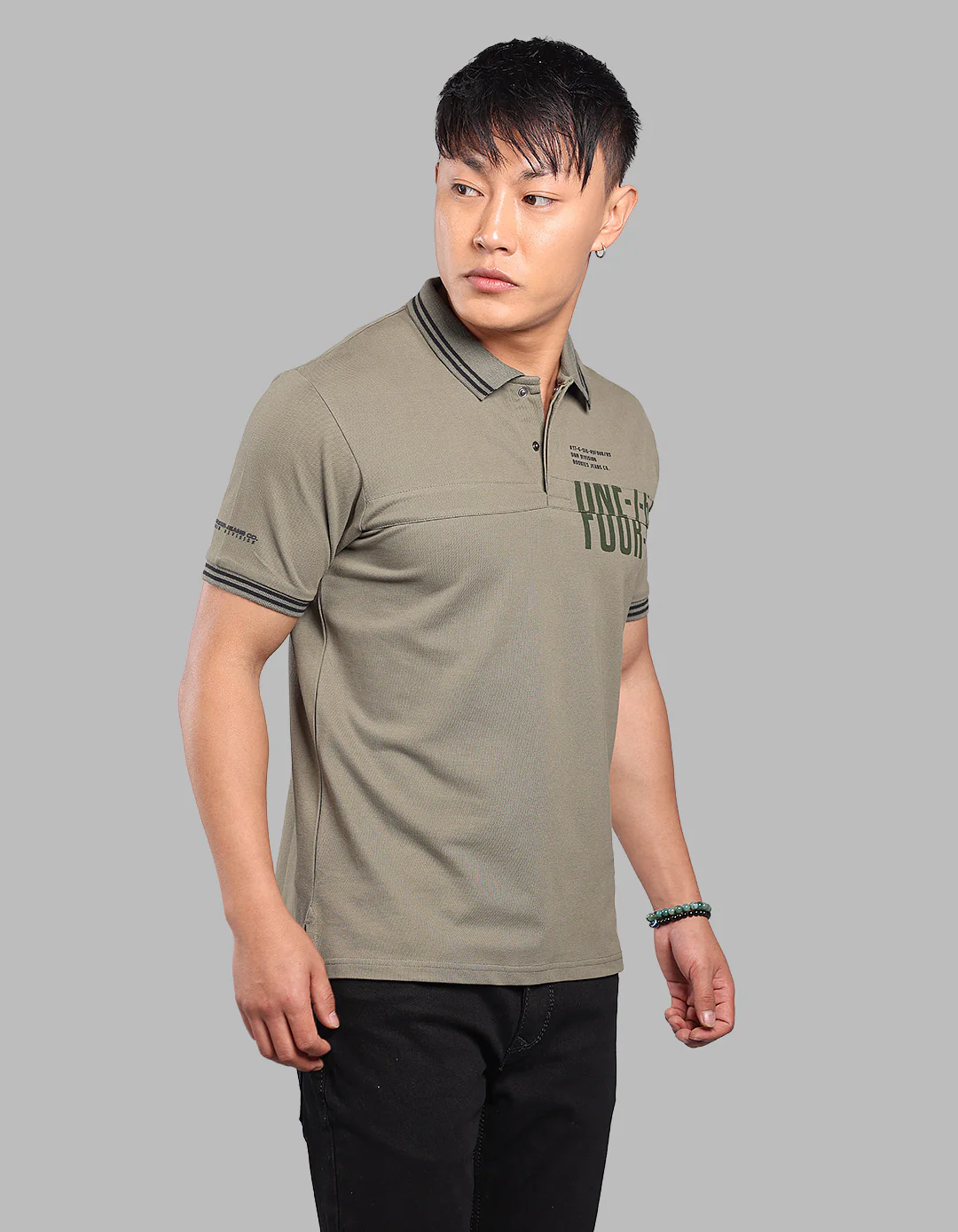 Military Green Half Sleeve Pique Polo Tee - Image 3
