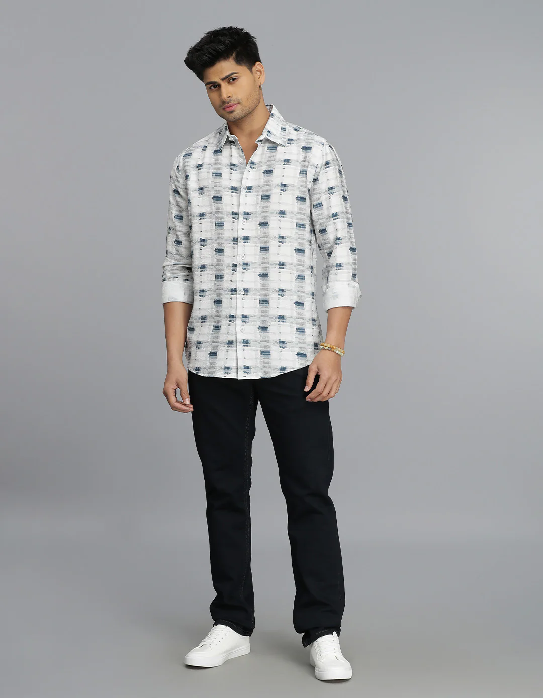 White & Blue Full Sleeves Printed Shirt - Image 2