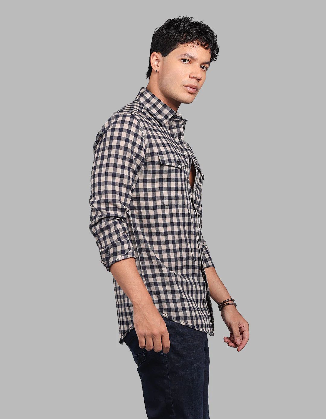 Navy Full Sleeve Check Shirt - Image 4
