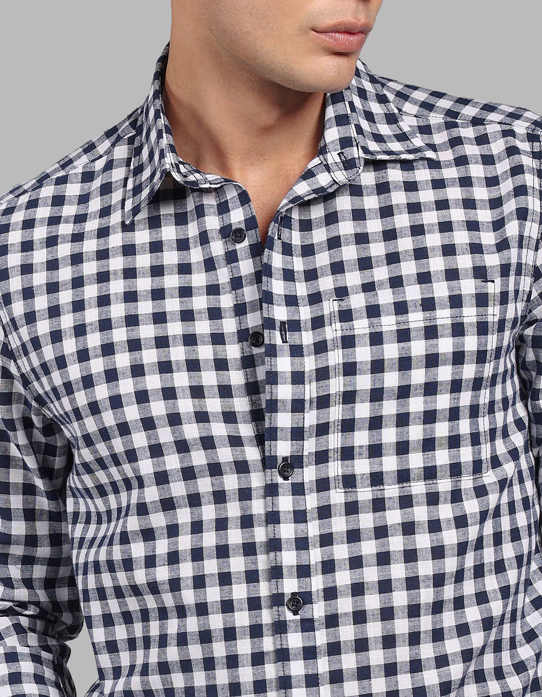 Navy Full Sleeve Linen Blend Check Shirt - Image 6