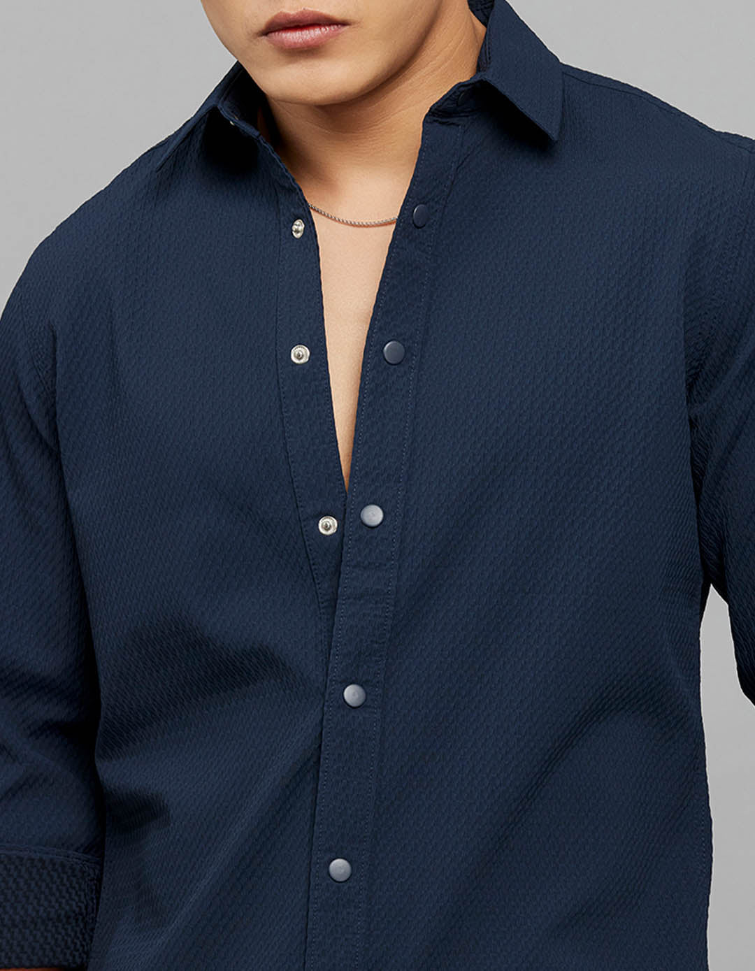 Navy Full Sleeves Texture Shirt - Image 6