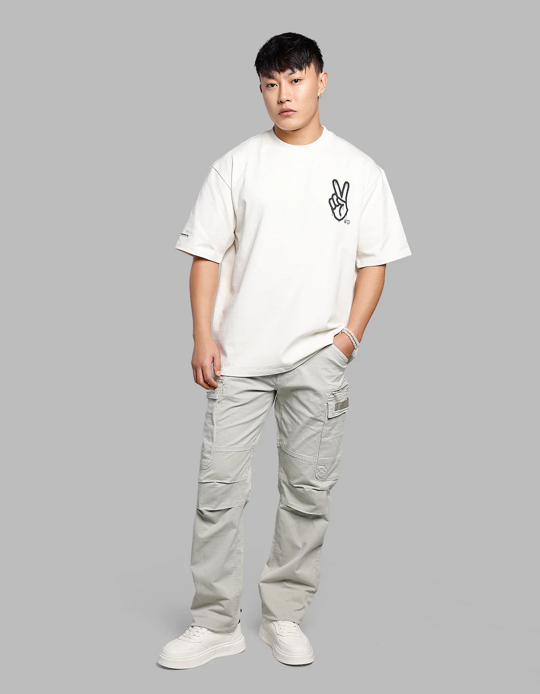 Off White Half Sleeves Oversize Tee - Image 3
